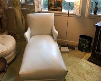 Mid Century floor lamp and white leather chaise