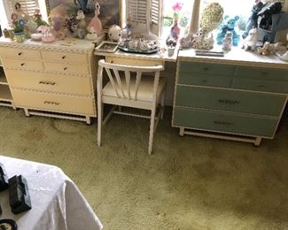 Early 1960's girls bedroom set with twin bed and canopy with 2 matching night stands