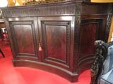ANTIQUE MAHOGANY SIDEBOARD, CARVED GREEK KEY MOTIF, 2 DOOR CENTRAL CABINET FLANKED BY TWO SIDE CABINETS, EXCELLENT CONDITION, APPROX 6'L
