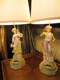 PAIR CAPODIMONTE PORCELAIN FIGURAL LAMPS, GIRL AND BOY, WITH "S" MARK, #9C89, APPROX 34"H, EXCELLENT CONDITION, NO CHIIPS OR CRACKS NOTICED
