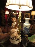 PAIR CAPODIMONTE PORCELAIN LAMPS, GIRL AND BOY FIGURES, WITH CAPODIMONTE LABEL AND "N" MARK WITH CROWN, APPROX 35"H, EXCELLENT CONDITION WITH NO CHIPS OR CRACKS NOTICED