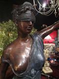 LARGE BRONZE SCULPTURE, "BLIND JUSTICE", PATINATED BRONZE, INSCRIBED "G. MANCINI", APPROX 35.5"H
