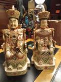 CHINESE CARVED BONE EMPEROR AND EMPRESS ON THRONES, APPROX 11"H