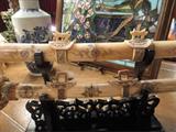 CHINESE CARVED BONE SWORD SET -TWO SWORDS ON DUAL STAND, APPROX 35.5"L