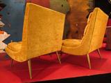 Fabulous pair vintage 1970's chairs, in original gold crushed velvet upholstery.