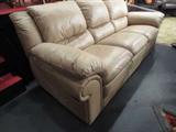 CONTEMPORARY LEATHER SOFA, DUAL RECLINERS, BEIGE LEATHER, VERY GOOD CONDITION WITH NO SCRATCHES OR STAINS