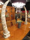 PAIR OF HUGE CHINESE CARVED BONE TUSKS, APPROX 50"H