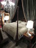 BRITISH COLONIAL STYLE MAHOGANY FOUR POSTER KING BED BY UNIVERSAL, INCLUDES HEADBOARD, FOOTBOARD, RAILS, SLATS, EXCELLENT CONDITION (MATTRESS AND BOX SPRING SET SOLD SEPARATELY)