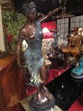 LARGE BRONZE SCULPTURE, "BLIND JUSTICE", PATINATED BRONZE, INSCRIBED "G. MANCINI", APPROX 35.5"H