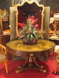 Maitland Smith center table with gold gilt bronze and embossed leather