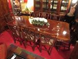 Vintage mahogany dual pedestal dining table with 10 chairs