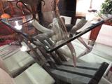 Steer horn coffee table with glass top