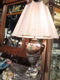 Vintage solid pink marble lamp with bronze ram's heads