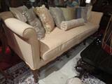 Antique sofa with blush upholstery, down filled seat cushion