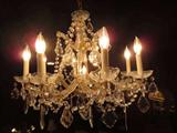 VINTAGE MARIA THERESA AUSTRIAN STYLE CRYSTAL CHANDELIER, CRYSTAL ARMS, SWAGS, AND DROPS, 8 LIGHTS, APPROX 30" DIAMETER