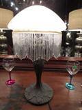 ART NOUVEAU STYLE LAMP WITH BEADED FRINGE