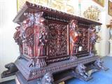 INCREDIBLE CABINET FROM THE VENETIAN HOTEL, LAS VEGAS! CARVED PANELS AND FIGURES, MARBLE TOP.  A RARE OPPORTUNITY!