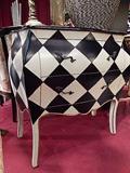 FRENCH BOMBE CHEST WITH HARLEQUIN PATTERN, NEW NEVER USED