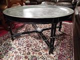 BERNHARDT FAUX BAMBOO COFFEE TABLE WITH ETCHED METAL TRAY TOP