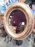 ANTIQUE GOLD GILT CARVED WOOD MIRROR, OVAL, APPROX 13"H