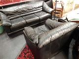 BLACK LEATHER SOFA AND CHAIR, MODERN DESIGN