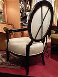 PAIR BARBARA BARRY FOR BAKER FURNITURE OVAL X BACK ARMCHAIRS