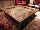 GORGEOUS 6 FT COFFEE TABLE WITH TOOLED COPPER BORDER