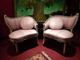 PAIR HOLLYWOOD REGENCY ASYMMETRICAL LOUNGE CHAIRS, CIRCA 1940's, IN EXCELLENT CONDITION