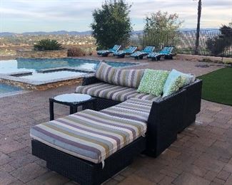 Sectional outdoor sofas and tables as well as outdoor heaters