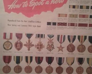 HUGE HART SCHAFFNER & MARX WWII MEDALS POSTER-HOW COOL