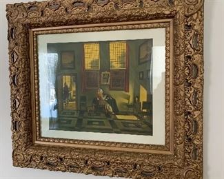 Antique Framed Art. Heavily carved frame