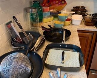 Pans, Mixing Bowls, Pyrex...