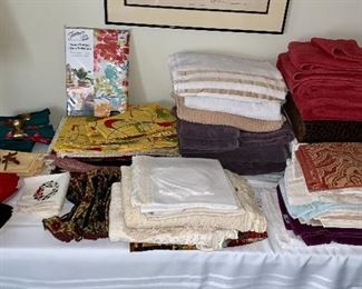 linens including towels, tablecloths, sheets and blankets