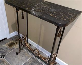 HALLWAY TABLE MARBLE TOP WITH CAST IRON AND BRASS BASE