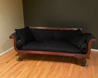 ANTIQUE MAHOGANY SOFA CIRCA 1900s
PURCHASE MASSACHUSETTS
PAID $4,500
PROFESSIONALLY-RESTORED AND  REUPHOLSTERED 7 YEARS AGO
83” L x 34” D x 35” H

