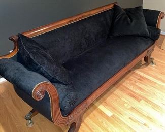 ANTIQUE MAHOGANY SOFA CIRCA 1900s
PURCHASE MASSACHUSETTS
PAID $4,500
PROFESSIONALLY-RESTORED AND  REUPHOLSTERED 7 YEARS AGO
83” L x 34” D x 35” H