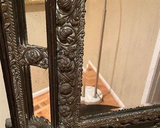 BREATHTAKING ANTIQUE MIRROR METAL AND WOOD IMPORTED FROM PARIS, FRANCE 
23” W x 35” L