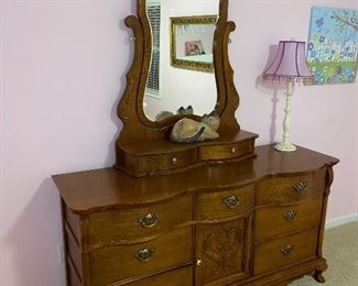 ANTIQUE DRESSER WITH MIRROR 
DOVETAIL DRAWERS
64” L x 21” D x 82” H