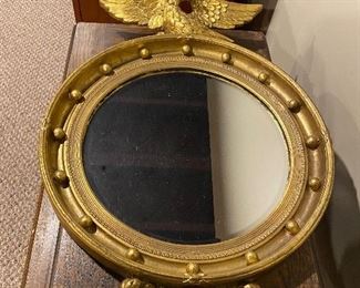 WOODEN FEDERAL GOLD ROUND EAGLE CONVEX MIRROR