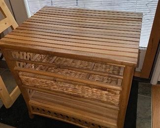 WOODEN WICKET TABLE WITH DRAWER