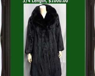 #2564. Black Canadian Mink 3/4 Length - $1000.00