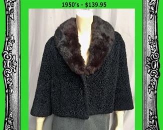 #2560.  Lambs Wool w/Mink Collar 1950s - $139.