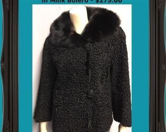 #2563.  Karakul Lamb Trimmed in Mink, Bolero - $275.