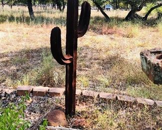 Metal cactus yard art