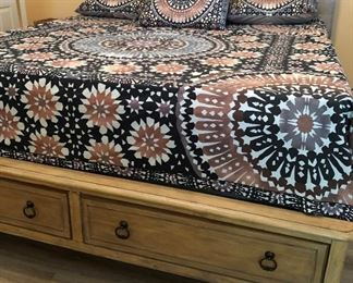 American Furniture Warehouse Bedroom Suite: King Bed Frame, Mirrored Armoire, Dresser, and Mirror