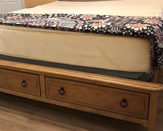 American Furniture Warehouse Bedroom Suite: King Bed Frame w Cedar Drawers, Mirrored Armoire, Dresser, and Mirror