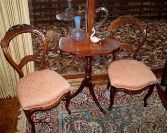 Small side table, antique chairs