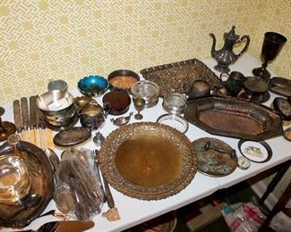 Brass, silverplate, some sterling