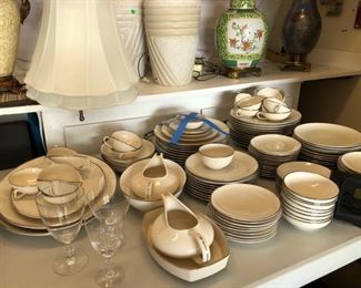 Mid-century Modern Franciscan Masterpiece China -- Rare --Encanto Pattern - Cream with platinum trim - two sets of 8 with some serving pieces  