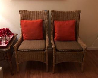Quality wicker chairs. Beautiful inside or outside! Pillows included.